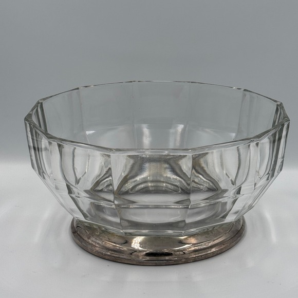 Unbranded Other - Vintage Faceted Glass Bowl Dish Silver Tone Pedestal Base‎ Clear Decor